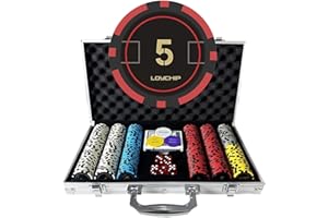 300-Piece Poker Chips with Denominations, 11.5g Numbered Chips, 2 Playing Cards, Dealer/Blind Buttons, Aluminum Carrying Case