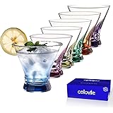 ColoVie Martini Glasses Set of 6(8oz) - Stemless Martini Glass- Colored Cocktail Glasses - Margarita Glasses - Espresso Marti