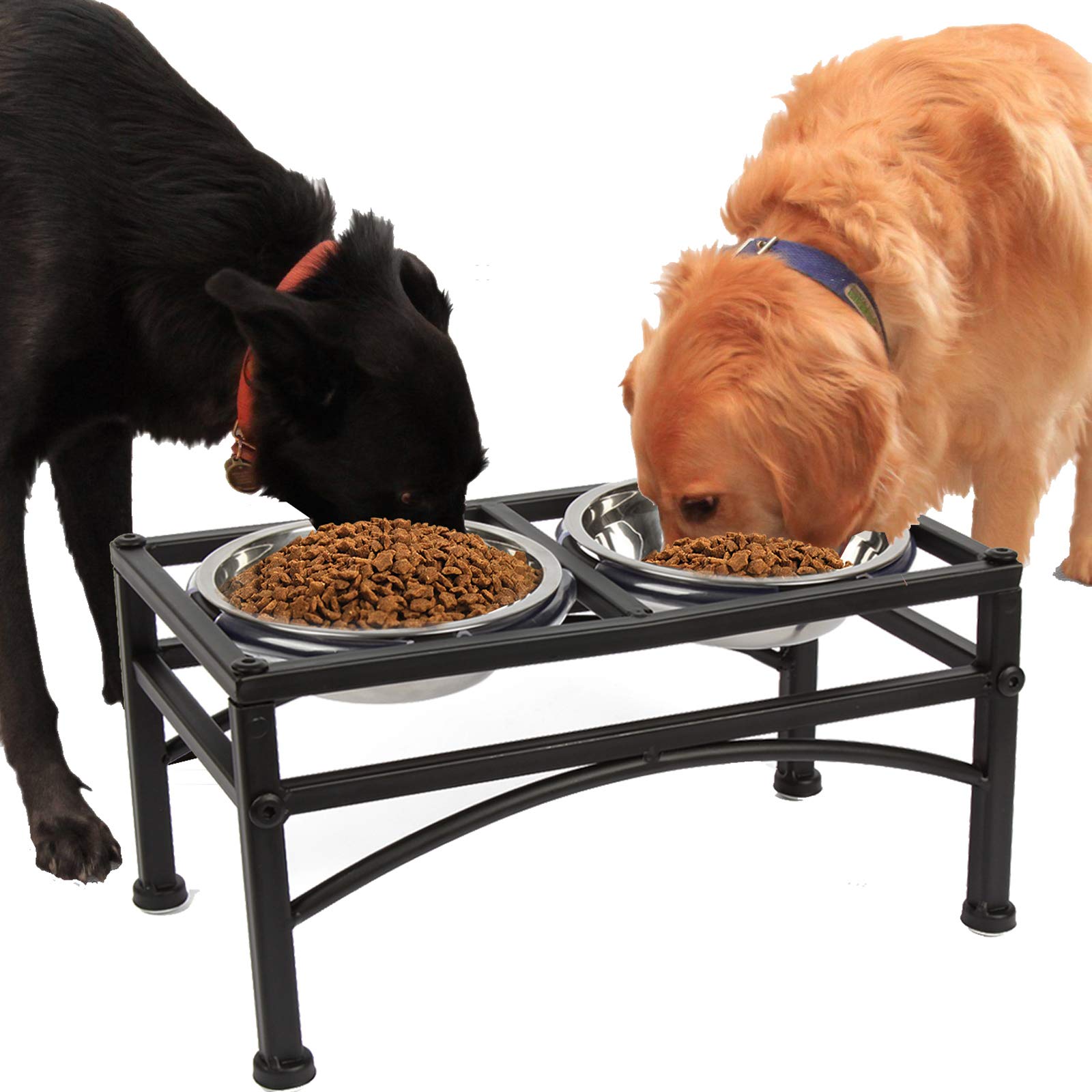 Funkeen Elevated Dog Bowls Raised Pet Feeder Food Water Diner Stand Set with 2 Removable Stainless Steel Bowls (Fit for Large Dogs / 2 Quarts)