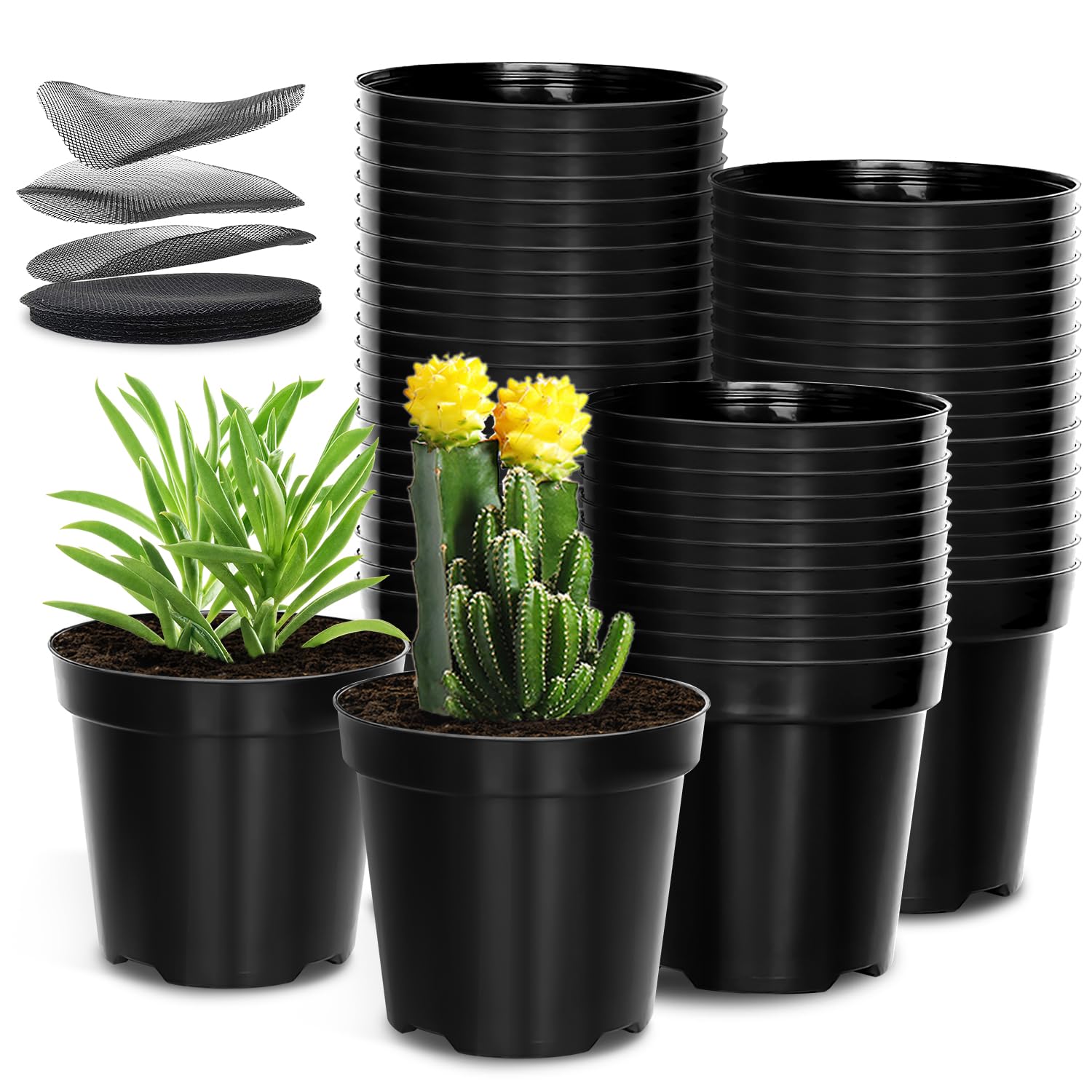 Photo 1 of RooTrimmer 40 Pack 4 Inch Plant Nursery Pots with Mesh Pad, Sturdy Plastic Flower Planter Pots with Drainage Holes, Seed Starter Pots for Planting Seedings Cuttings Succulents Indoor Ourdoor, Black