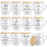 Patelai 12 Set Christian Mugs Bulk 12oz Inspirational Bible Verse Ceramic Coffee Mug with Lid Handle Spoon Religious Gifts for Sunday School Church Men Women Coworker(English)