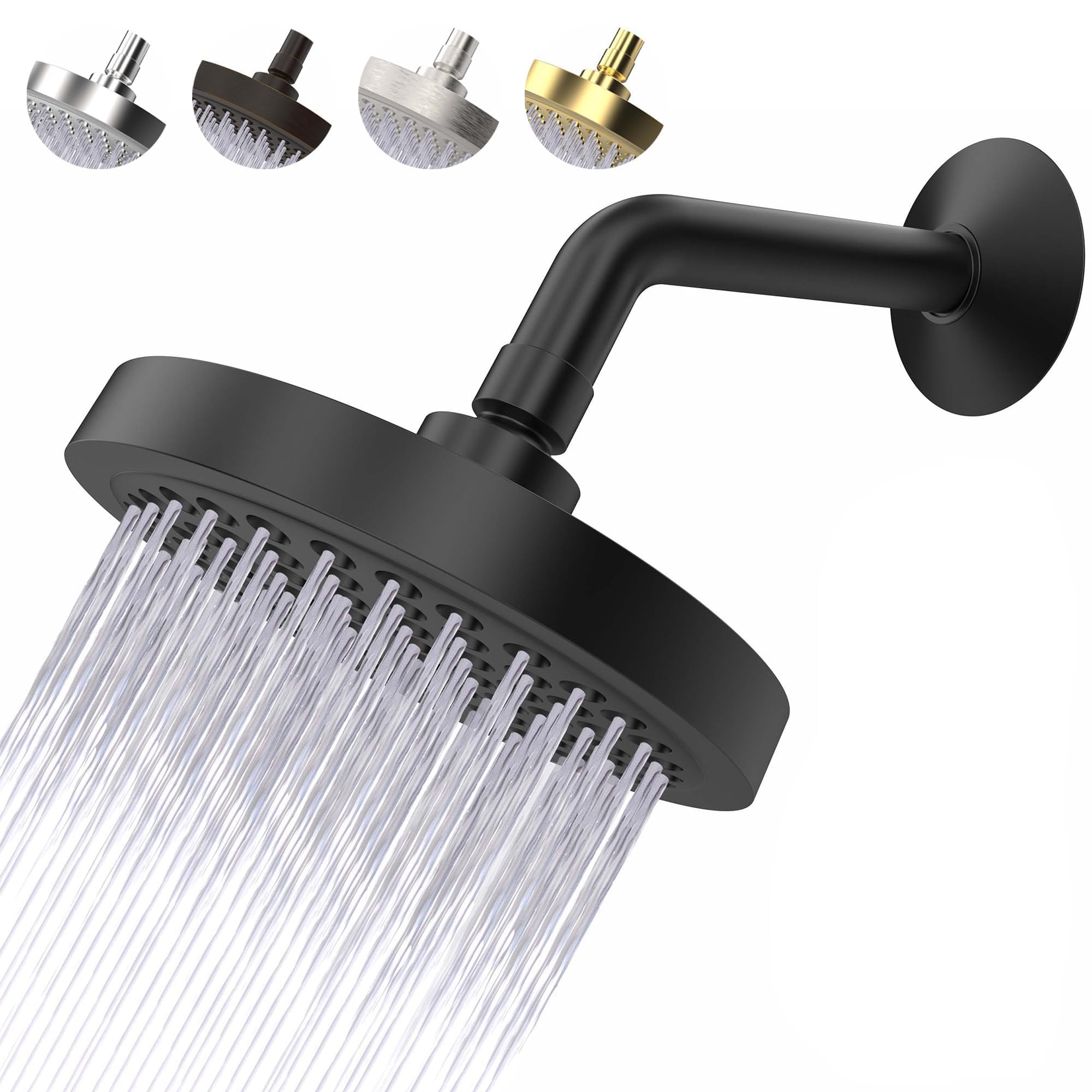 Photo 1 of High Pressure Shower Head - Anti-Clogging Silicone Nozzles - 2.5 GPM Removable Restrictor - Easy to Clean Adjustable Replacement - easy to install with Plumbers Tape - 6 inch - Matte Black Finish