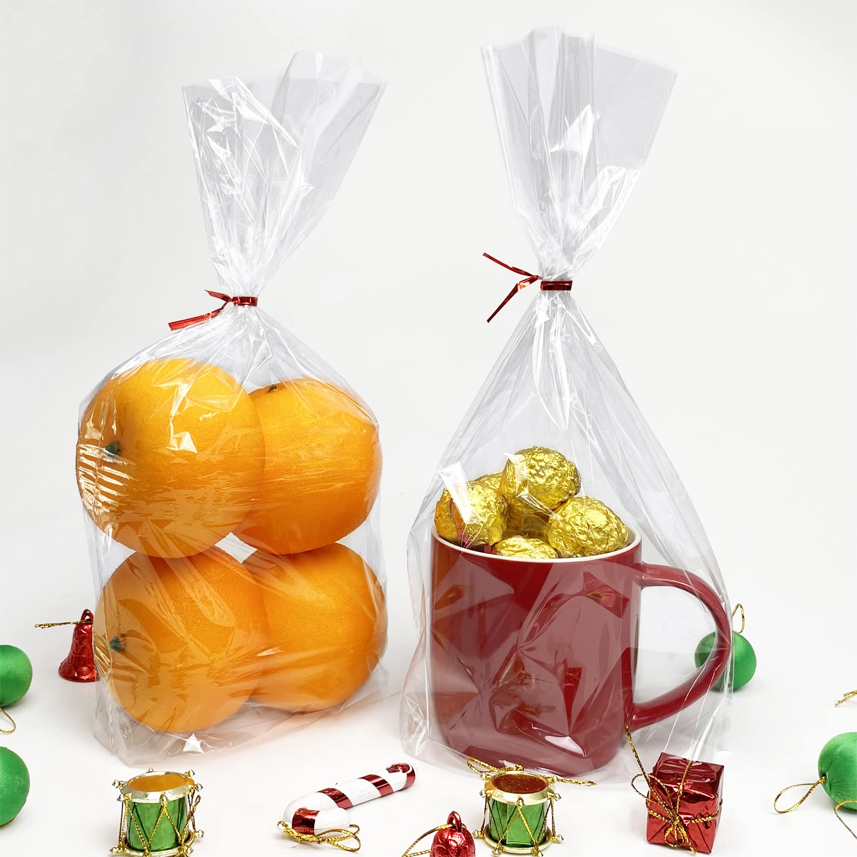 Morepack Flat Bottom Cellophane Bags,100 Pcs 7x3x12 Inches Clear Cello Bags Flat Bottom Cellophane Treat Bags for Cookie (No Side Gusset)