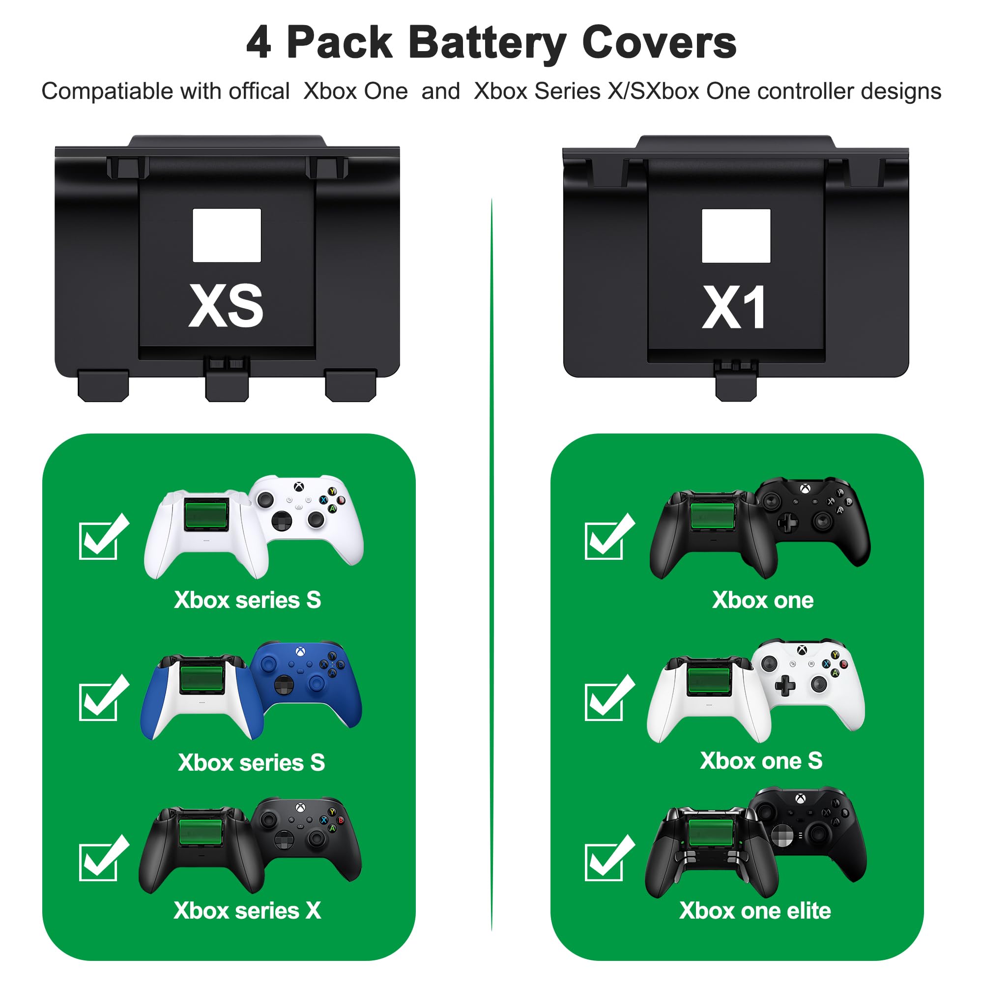 DINOSTRIKE Rechargeable Xbox Controller Battery Pack with 4 Back Covers and a USB C Charging Cable, 2x4800mWh Xbox One Controller Battery Play and Charger kit for Xbox Series X
