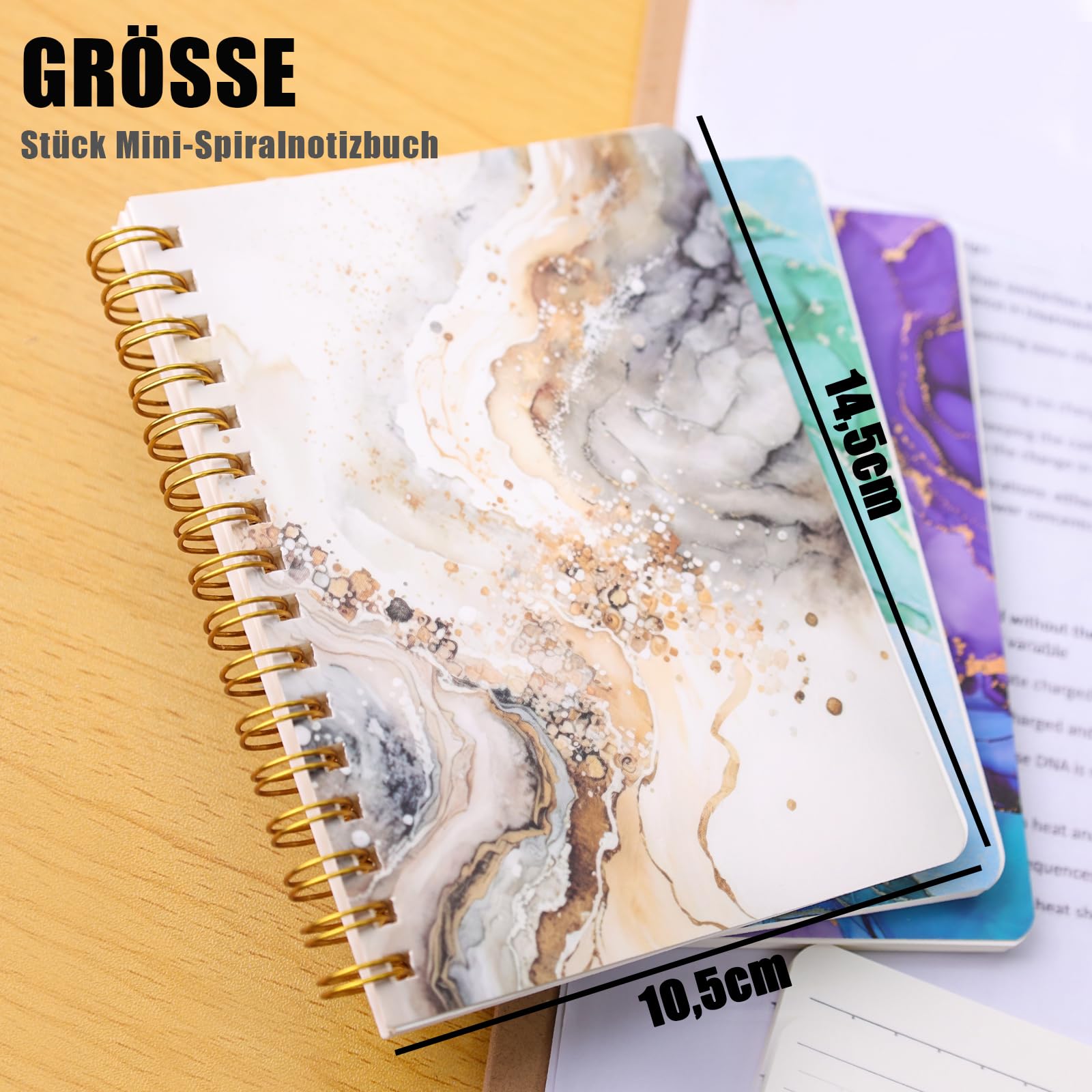 Koogel 4 Stück Mini-Spiralnotizbuch, A6 Marmorierte Taschennotizbücher Kleines Notizblock für Frauen als Geschenk für Büro und Schule