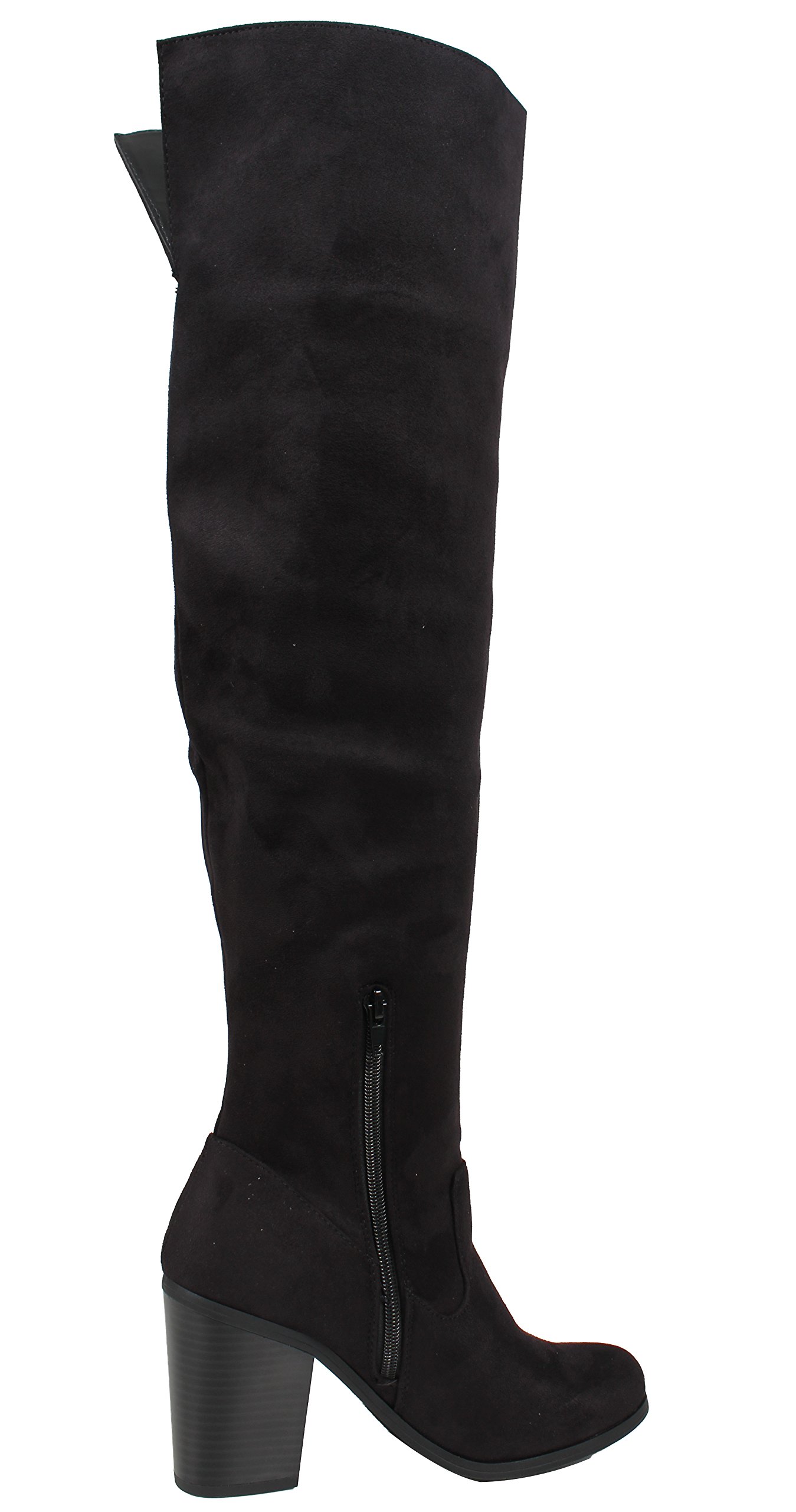 City Classified Women's Back Split Open Back Over The Knee Chunky Stacked Block Heel Black - Image 6