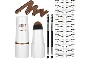 FLYWRUN Eyebrow Stamp Stencil Kit - One-Step Vegan Eyebrow Stamp Pomade - Long-Lasting Waterproof Smudge-Proof - With 20Pcs Reusable Thin & Thick Eyebrow Stencils for Perfect Brows(Medium Brown)
