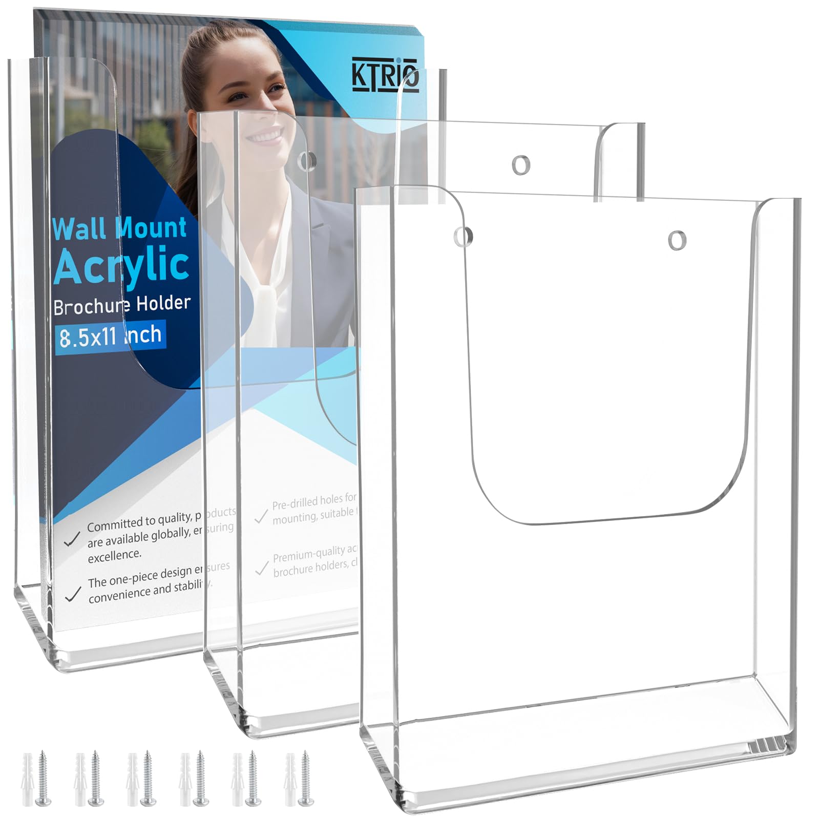 Photo 1 of KTRIO Acrylic Brochure Holder Wall Mount 8.5 x 11, Clear Wall Brochure Display Stand, Plastic Hanging Pamphlet Holder for Flyer, Magazine, Literature, Menu, Booklet, 3 Pack