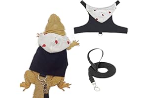 HOKABLE Bearded Dragon Lizard Hoodie Leash Suit Reptile pet Outdoor Chest Harness Chameleon Squirrel Leash Hooded Clothes Suitable for Bearded Dragon Lizard Reptiles（White hat）