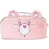 Impressions Vanity Care Bears Cheer Bear Unfold Travel Makeup Bag Organizer, Opens Flat Zippered Cosmetic Bag with Cozy Teddy Fur, Artwork Lined Interior, 3 Inner Pockets, and Top Handle in Rainbow