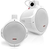Pyle Waterproof Marine Wakeboard Tower Speakers - 8in Dual Subwoofer Speaker Set and 1” Tweeter with 300 Watt Power - 2-way Boat Audio Stereo System with Mounting Bracket - 1 Pair - Pyle PLMRW85
