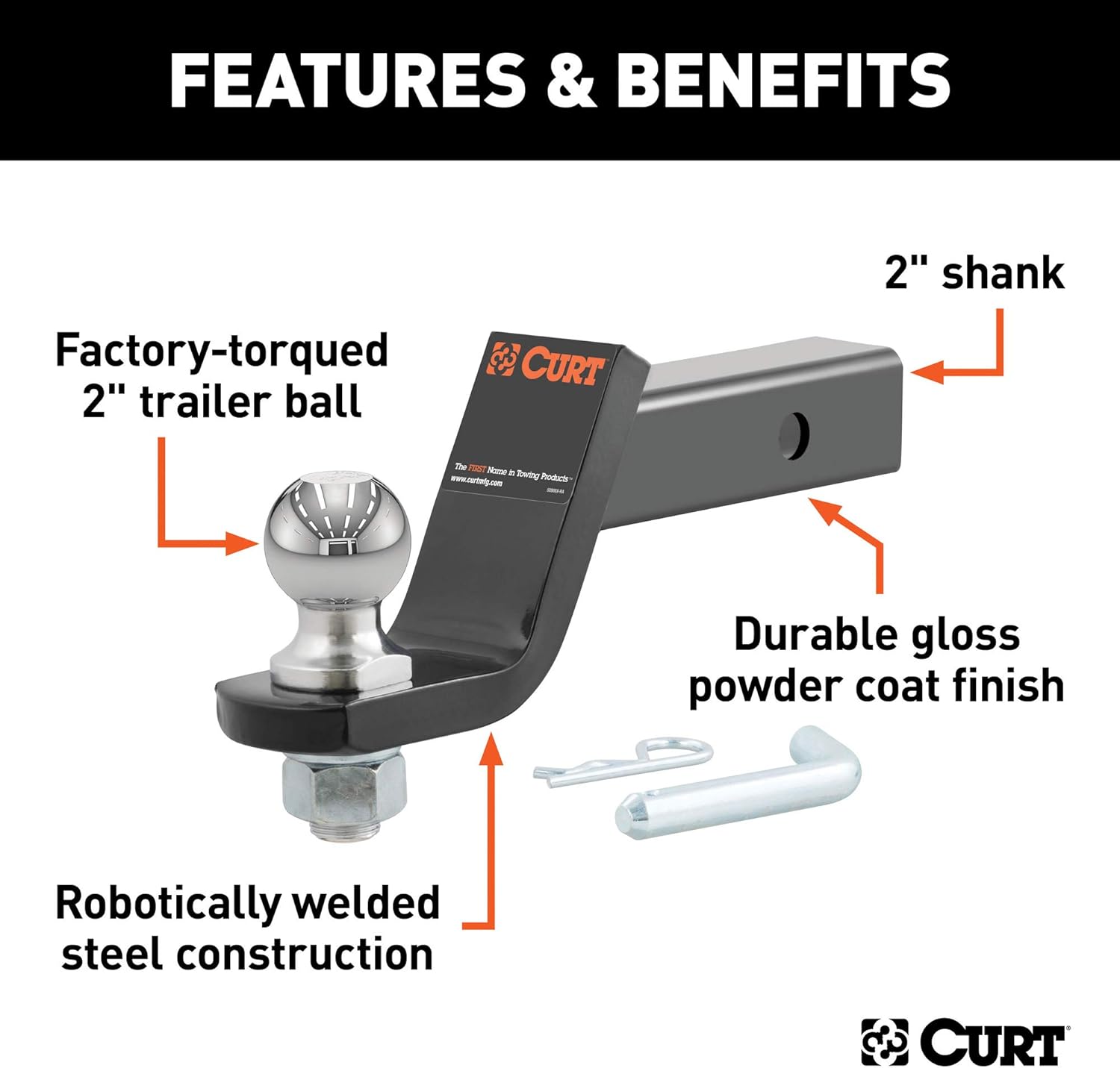 CURT 45056 Trailer Hitch Mount with 2-Inch Ball & Pin, Fits 2-In Receiver, 7,500 lbs, 4-Inch Drop: Automotive