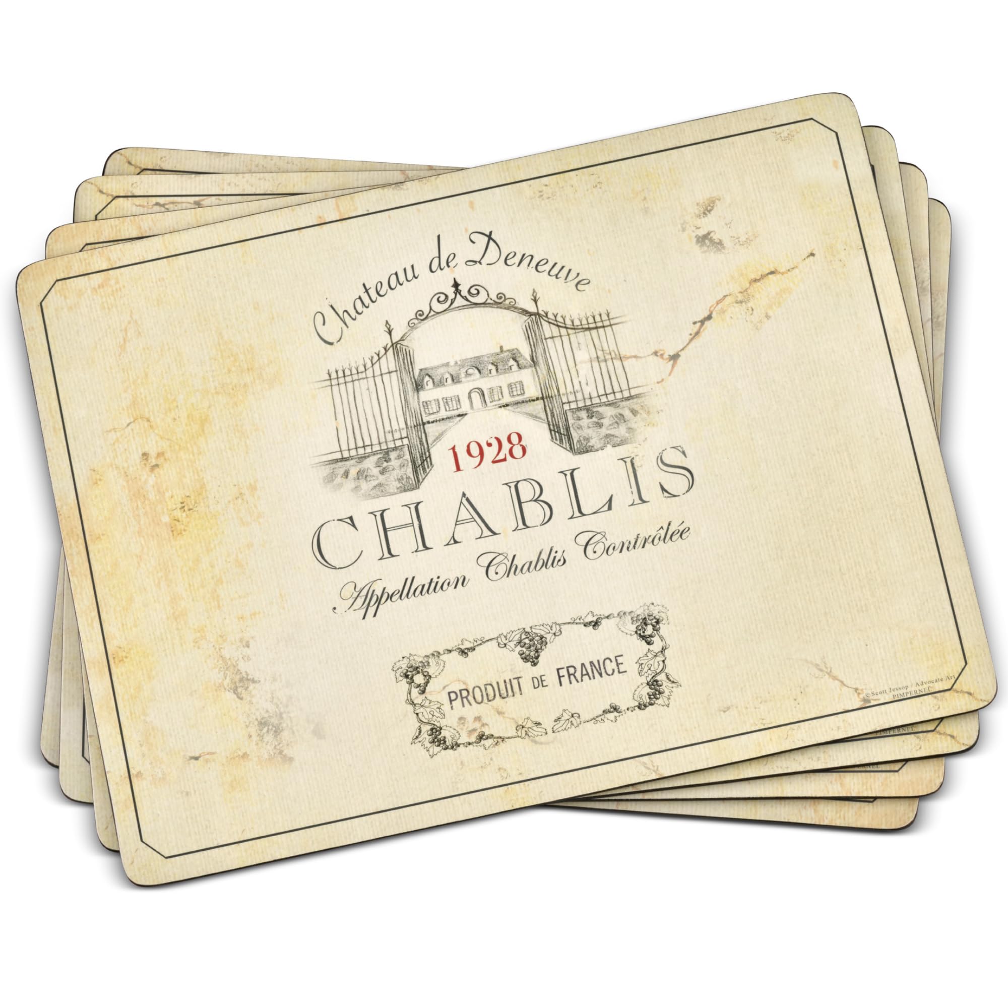 Pimpernel Vin De France Placemats, Wood, Multi-Colour, Medium, Set of 4