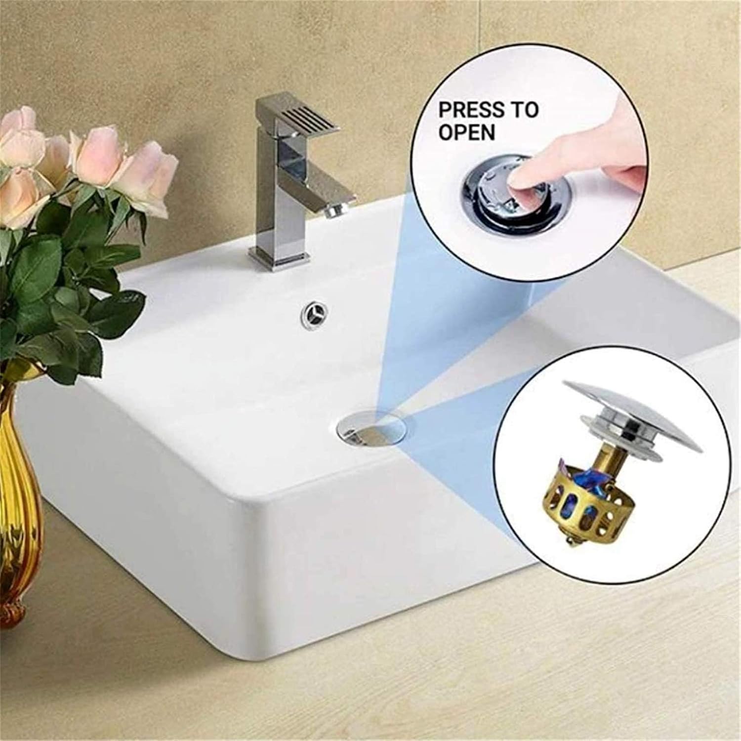 Tappo Per Vasca Universale Powerruif Tappo Vasca Da Bagno Universale, 2 In 1 Filtro Per Capelli , Tappo Di Scarico Cromato In Ottone Massiccio Con Design Del Filtro, Regolabile In Altezza Tappo - 8