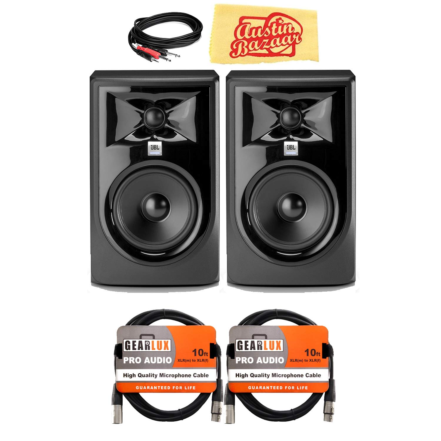 JBL 305PMKII 5" 2Way Powered Studio Monitor Bundle with 2 Speakers, 2