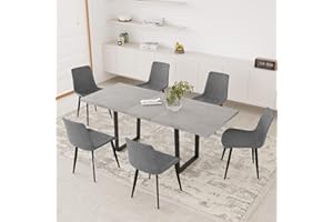 ZckyCine Extendable Dining Table Set for 6-8 People with 6 Upholstered Chairs Expandable Wood Kitchen Table 51"-67" (130-170cm) | Space-Saving Home & Dining Room Furniture Set