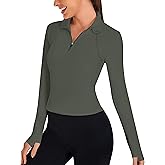 BMJL Womens Workout Tops Long Sleeve Golf Shirts UPF 50 Ribbed Light Jackets Quarter Zip Pullover Three Pockets