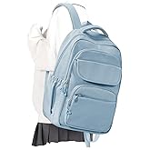 Cute School Backpack for Teens Girls Boys Waterproof School Bag Basic Backpack for College Students Multi Pocket Backpack Lightweight Casual Daypack Backpacks for Women Men（Blue）