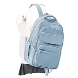 Cute School Backpack for Teens Girls Boys Waterproof School Bag Basic Backpack for College Students Multi Pocket Backpack Lightweight Casual Daypack Backpacks for Women Men(Blue)