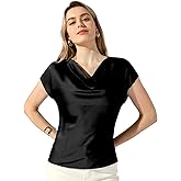Allegra K Satin Top for Women's Cowl Neck Short Sleeve Dressy Casual Blouse