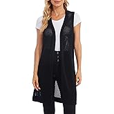 Moss Rose Womens Sleeveless Cardigans Vests Long Open Front Hollow Crochet Cardigan Sweater Duster Vest
