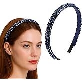MBAIYO Sparkly Crystal Rhinestone Headbands, 4 Rows Navy Crystal Diamond Beaded Hair Hoop Fashion Non Slip hairbands Bling Cute for Women Wedding Holiday Party