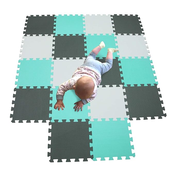 MQIAOHAM Babys Color Foam krabbelmatte matten playmat Puzzle Puzzle-spielmatte schaummatte spielteppich Weiß-Grün-Grau 101108