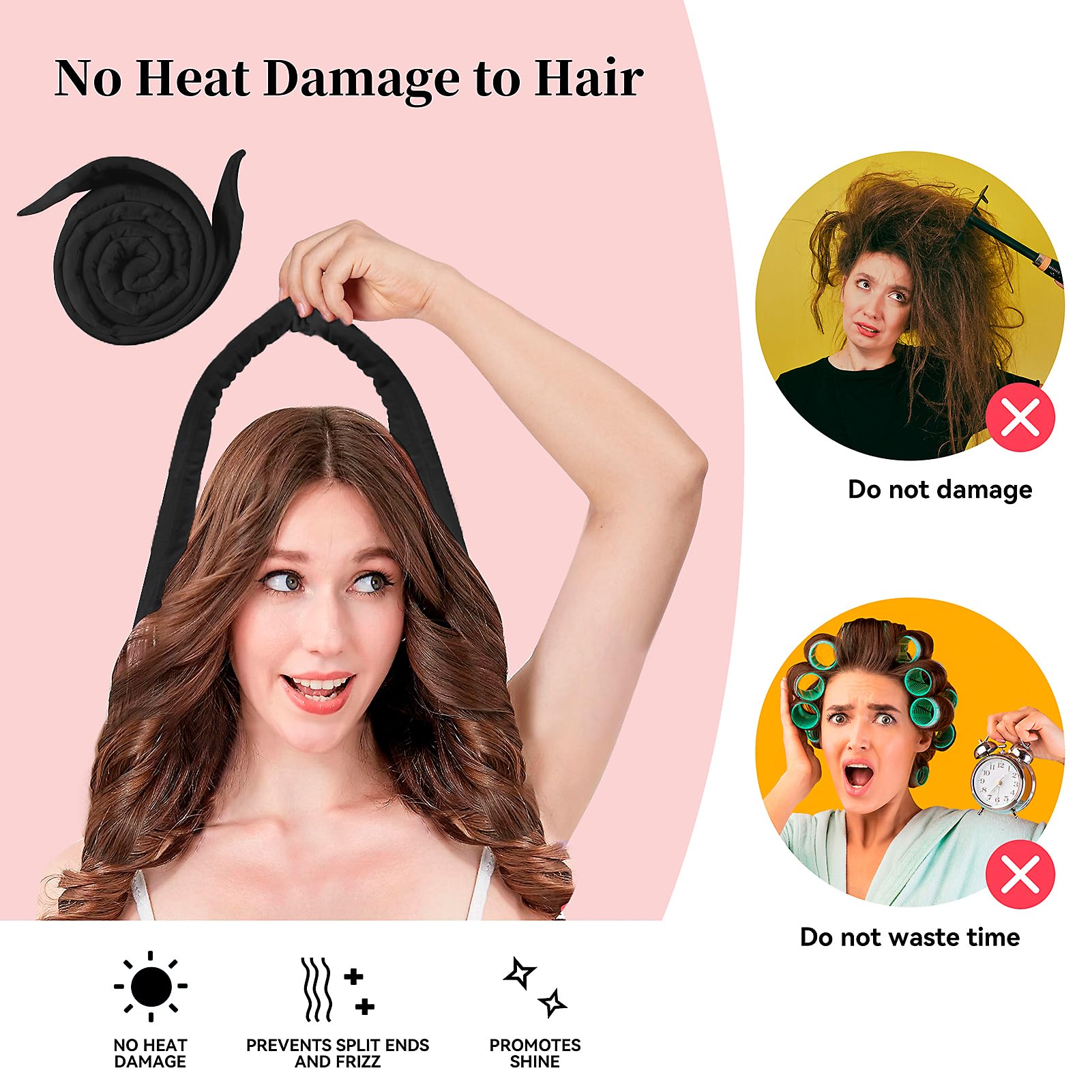 Heatless Curling Rod Headband, Upgraded 60
