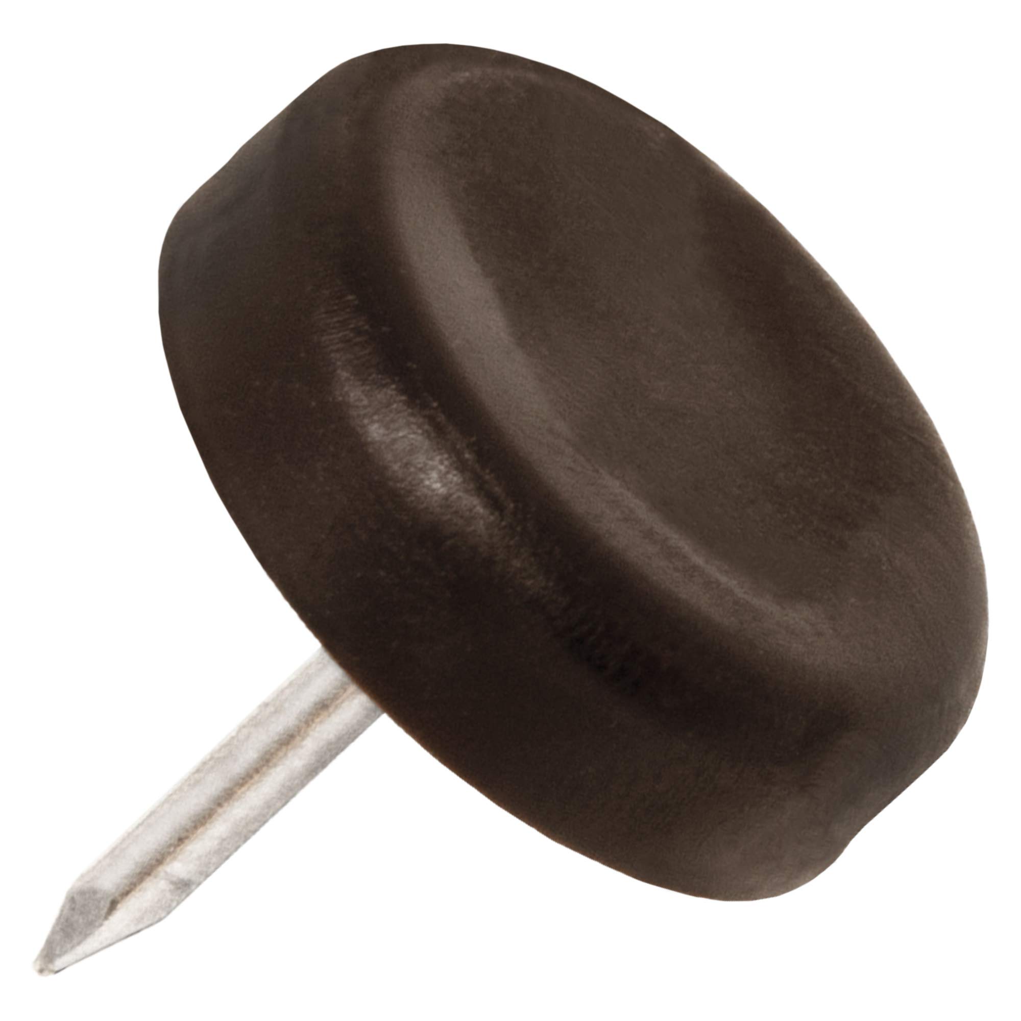 Adsamm® / 16 x Glides in plastic with nail | Ø 0,79'' (Ø 20 mm) | brown | round | Premium quality furniture sliders with nail by Adsamm®