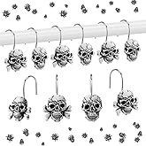 Yungyan 12 Pcs Skull Shower Curtain Hooks Halloween Skeleton Shower Curtain Rings Black Spooky Decorative Stainless Steel Hangers for Halloween Horror Bathroom Restroom Decoration