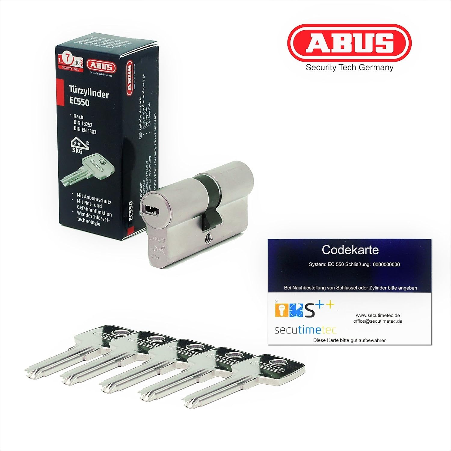 ABUS EC550 Cylindre De Serrure à Bouton 30/30 Avec 6 Clés Gris