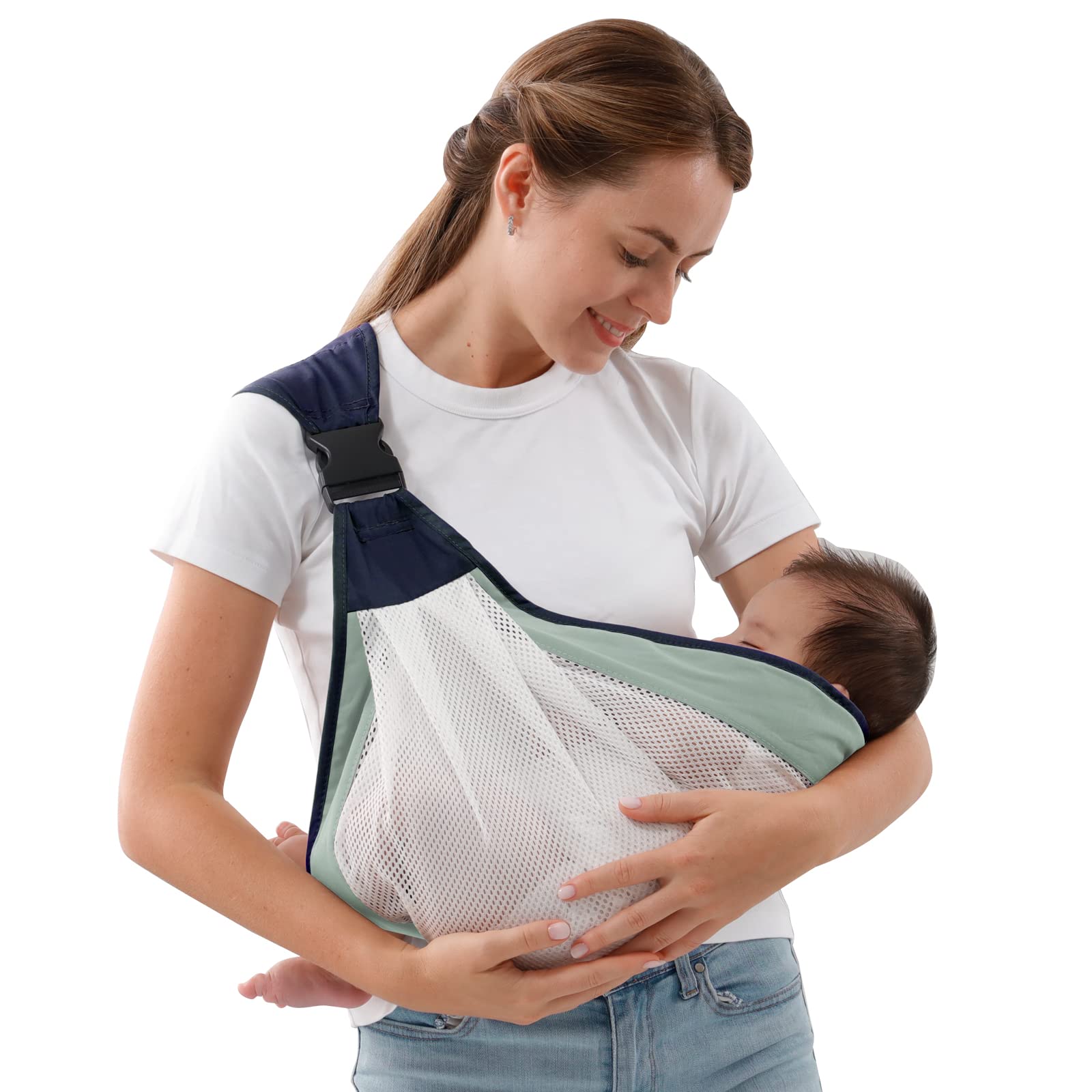 CUBY Portable Breathable Baby Carrier Quick Dry Air 3D Mesh Fabric Easy Toddler Carrier Adjustable Easy Carrying Comfortable Shoulder Straps Baby Wrap Carrier for Newborn up to 0-24 Months 45 lbs