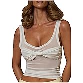RoseSeek Women's Twist Knot Front Tank Tops See Through Crop Tops Sleeveless Tanks