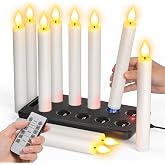 SoulBay Rechargeable Taper Candles with Remote Timer for Windows, 10 Pack | Flameless LED Candlesticks, up to 437H Runtime, Charging Base, Warm Flicker Dimmable, 2/4/6/8H Daily Timer, Christmas Decor
