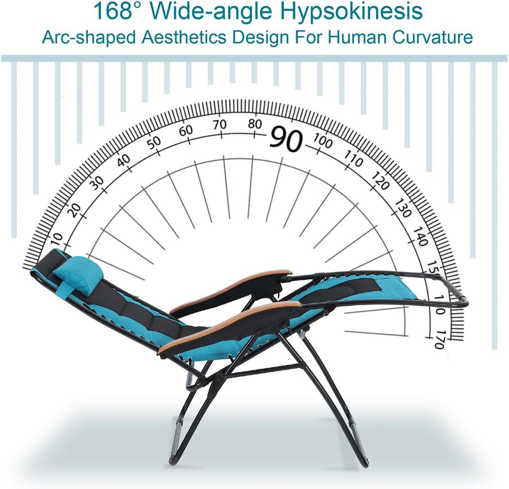 PHI VILLA Oversize XL Padded Zero Gravity Lounge Chair Wide Armrest Adjustable Recliner with Cup Holder, Support 350 LBS (Aqua) : Garden & Outdoor