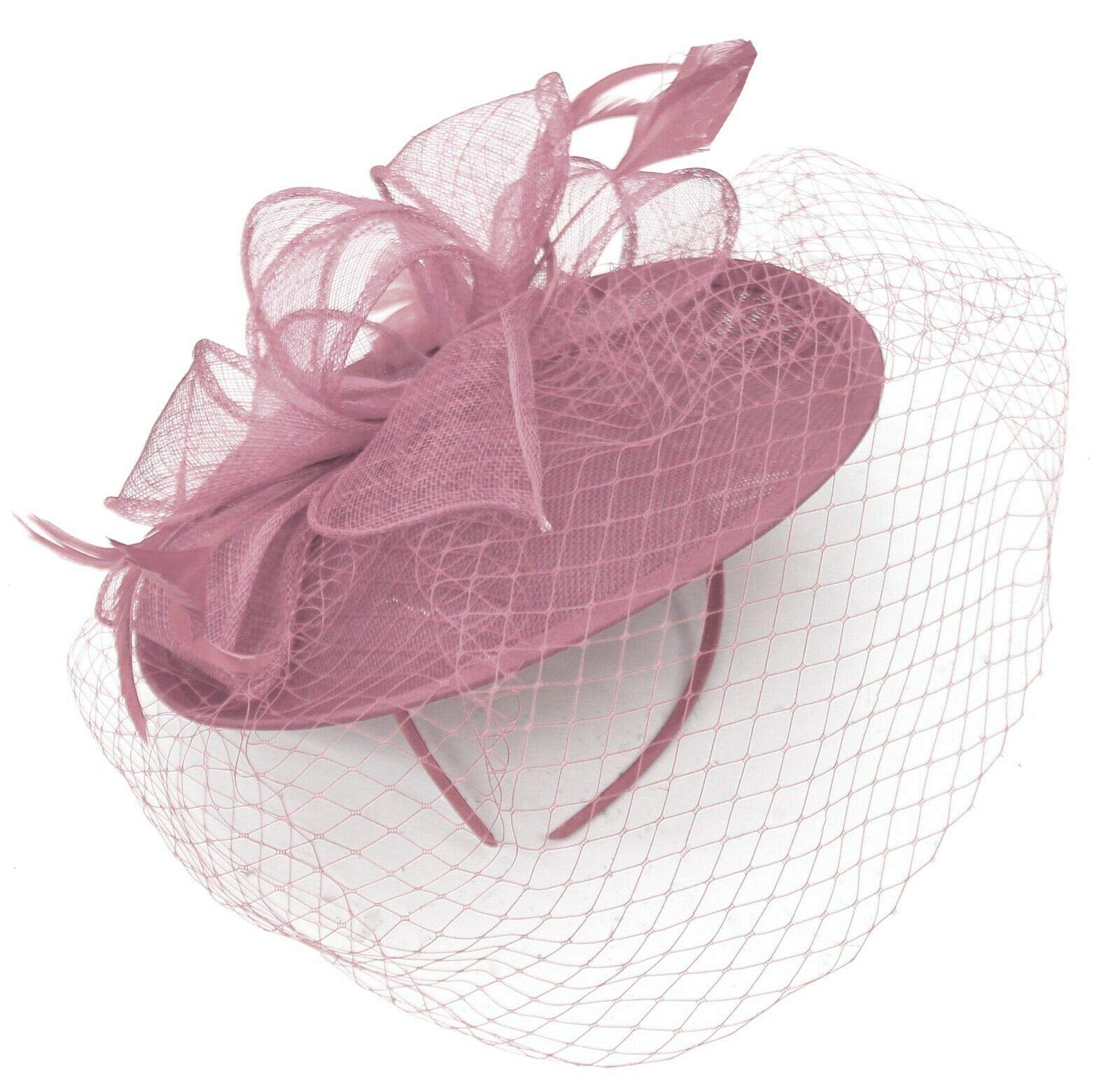 Caprilite Saucer Sinamay Headband Fascinator Wedding Ascot Hat Hatinator Birdcage Veil[Dusty Pink]