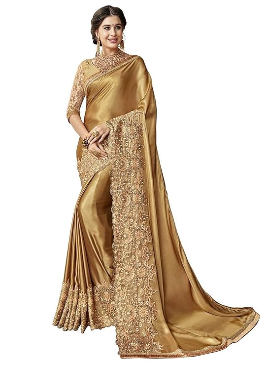 Women's Lycra Silk Heavy Embroidery Work Saree