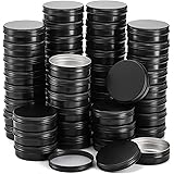 Foraineam 48 Pack 4 oz Screw Lid Round Tins Aluminium Empty Tins Black Metal Candle Storage Tin Jars Spice Containers Travel 