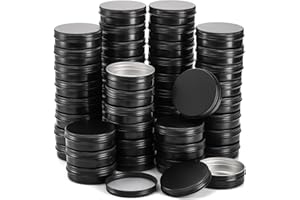 Foraineam 48 Pack 4 oz Screw Lid Round Tins Aluminium Empty Tins Black Metal Candle Storage Tin Jars Spice Containers Travel Tin Cans