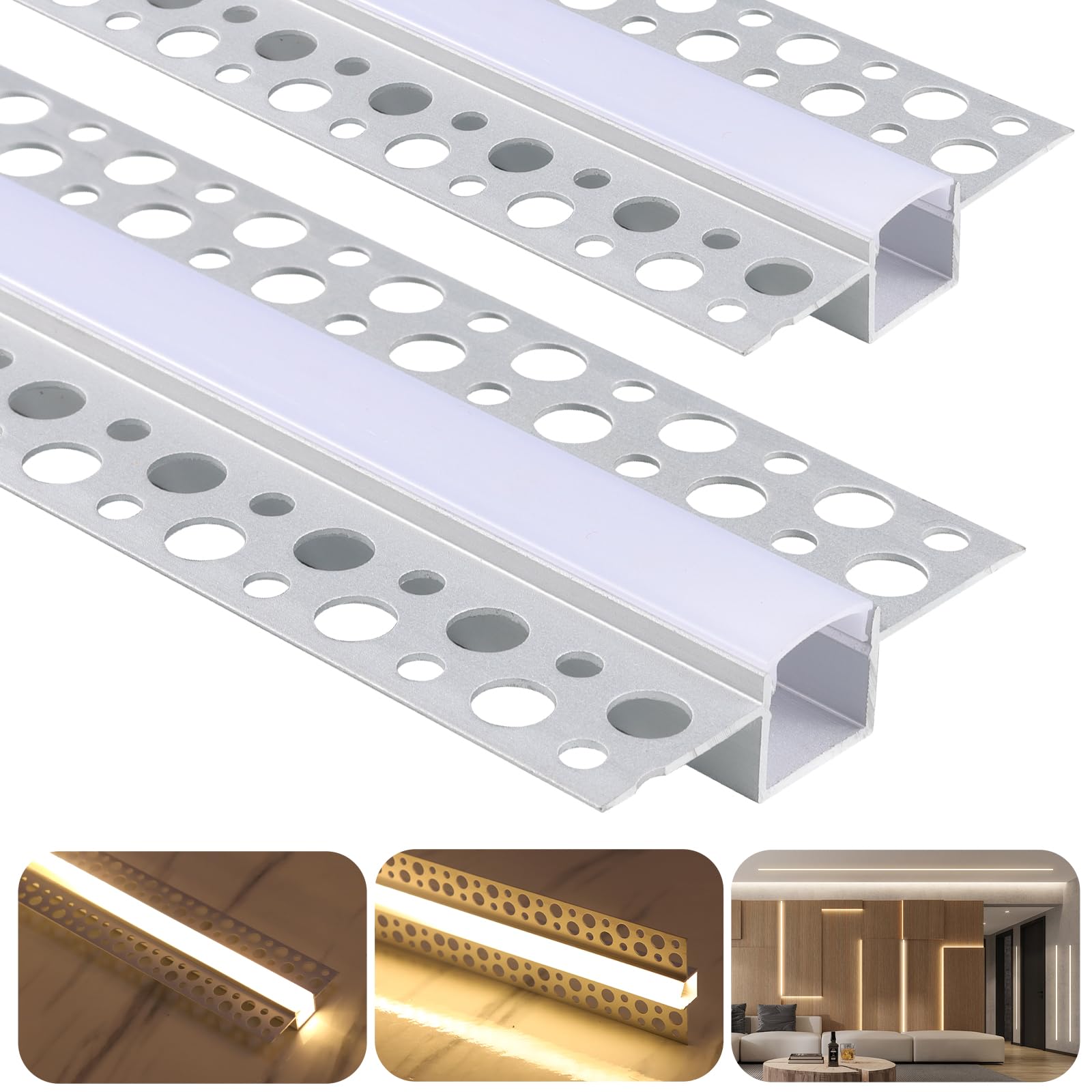 Photo 1 of 10 Pack Plaster-in LED Channel 6.6FT/2M Recessed Drywall Aluminum Strip Lighting Track with White Diffuser for Light Tape Mounting Profile