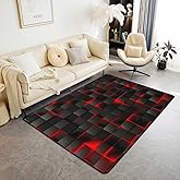 Feelyou Red and Black Area Rug 3x5 Kids Light Geometric Decorative Carpet Set for Boys Teens Living Room Rugs Modern Style Indoor Floor Mat Room Decor