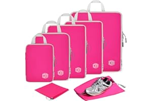 Dec-Mec 7Set Ultralight Nylon Compression Packing Cubes Expandable Packing Organizers for Carry on suitcase, Compression Cubes with Shoe Bag for Travel Accessories Luggage…