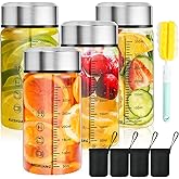 Elesunory 4 Pack Glass Shaker Bottles for Protein Shakes, 11.84 Oz Leak Proof with Cup Holder & Brush, Wide Mouth Reusable Borosilicate Glass Juice Bottles for Smoothies, Juicing, Milk