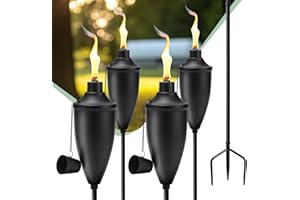 FALBAWR 4 Pack Garden Torches for Outside, 22 oz Metal Citronella Torch with 3-Prong Grounded Stake, Perfect for Patio, Lawn, and Backyard Décor