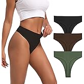 Xlndsoea Women's High Waisted Ribbed Cotton Thongs Panties High Cut Breathable Underwear 3-Pack Size S to 4XL