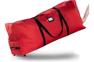 Zober Rolling Christmas Tree Storage Bag - Fits 7.5 Ft Artificial Trees - 600D Oxford Fabric Waterproof Christmas Tree Bag For Storage Box For Xmas, Durable Handles and Wheels - Card Slot - Red
