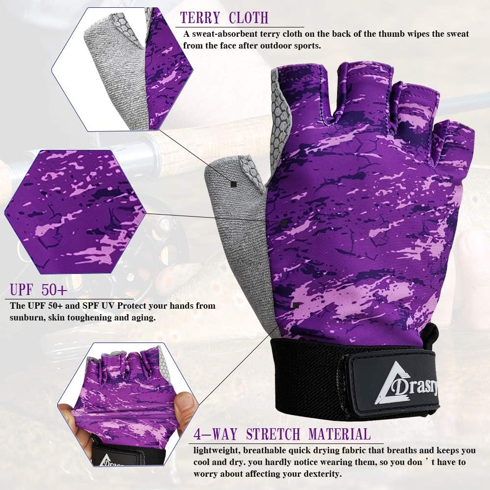 Drasry UV Fishing Gloves Fingerless Sun Protection Men Women UPF50+SPF for Fishing Kayaking Paddling Hiking Sailing Rowing Driving Canoeing Glove : Sports & Outdoors