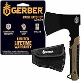 Gerber Pack Hatchet &amp; Sheath, Mini Axe for Camping, 3.5" Blade,Coyote Brown | stocking stuffers, gifts for men, full tang steel blade, nylon sheath, compact survival hatchet, bushcraft axe, camping gear