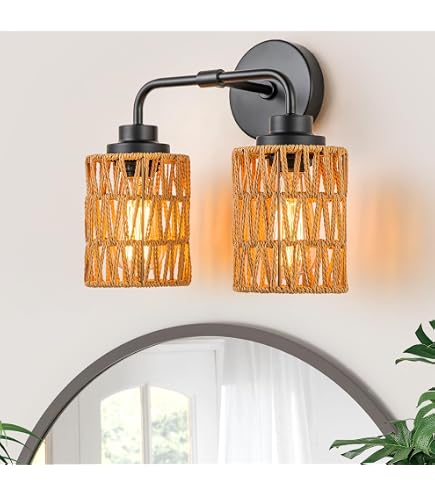 Modern 1-Light Bathroom Wall Sconce 2-Pack - Black Vanity Light With Dual Glass Shade For Mirror, Bedroom, Hallway