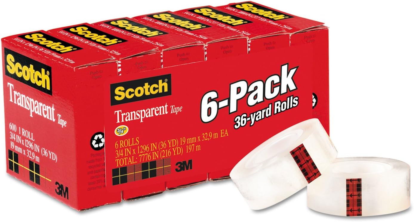 Scotch Transparent Tape, 3/4 in x 1000 in, 6 Boxes/Pack (600): Industrial & Scientific